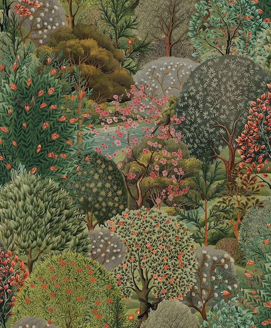 Angol dekor tapéta buja erdei tájkép mintával