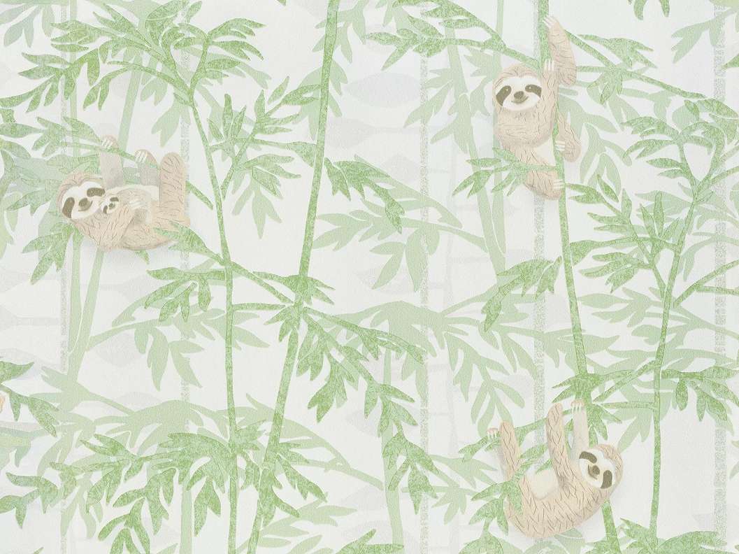 Zöld mosható gyererk tapéta dzsungel és lajhár mintával