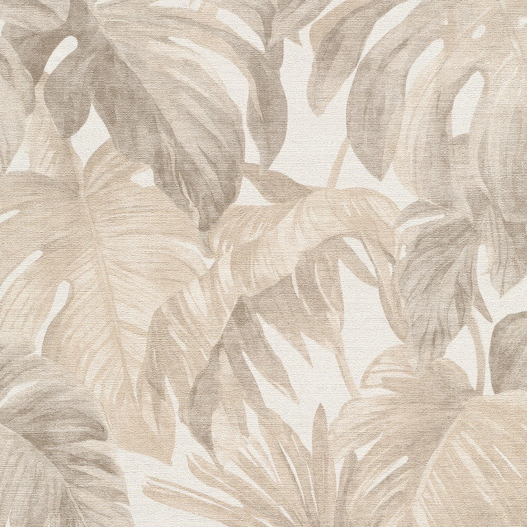Beige drapp levél mintás tapéta
