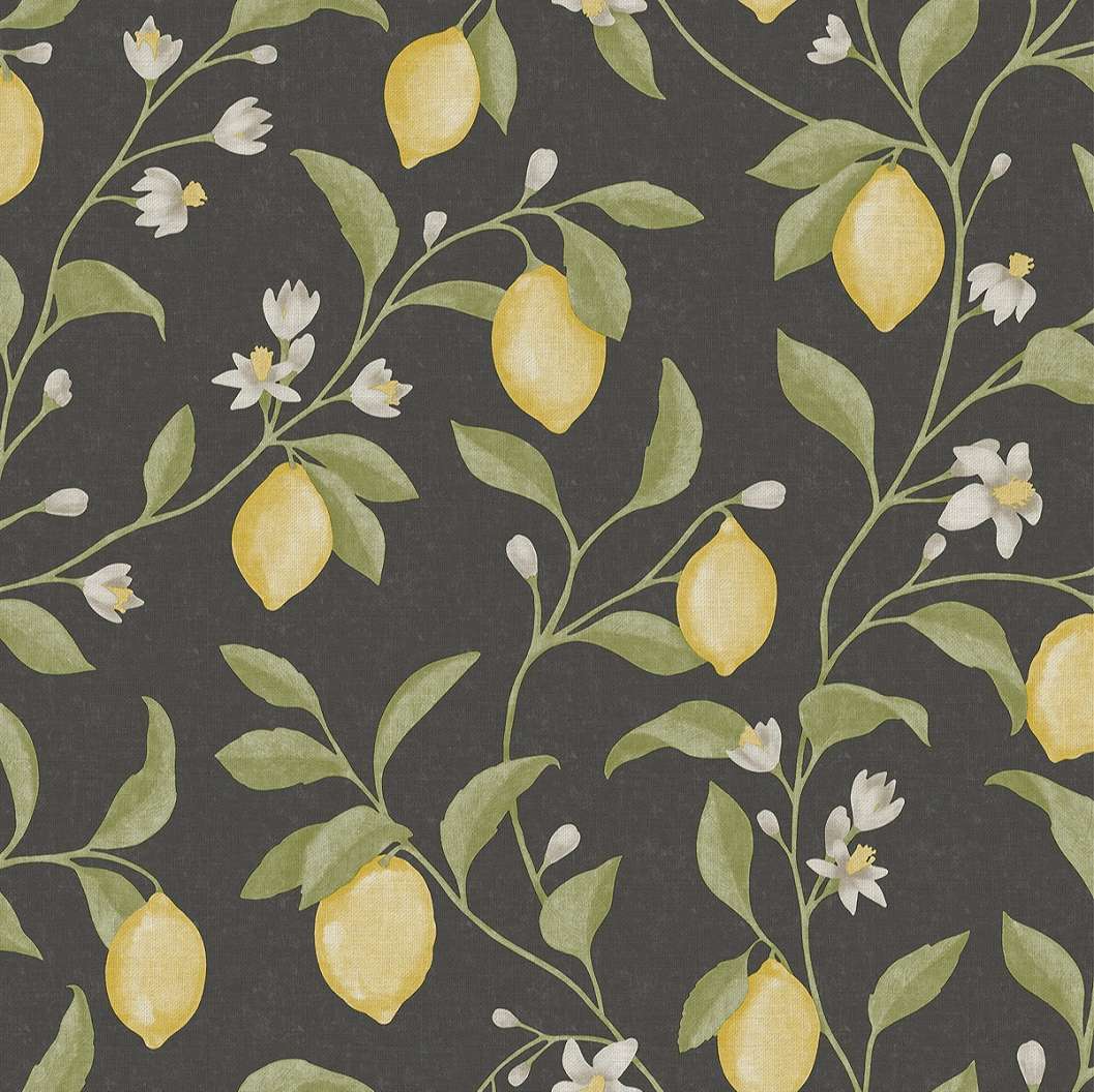 Dekor tapéta citrom mintával fekete színben