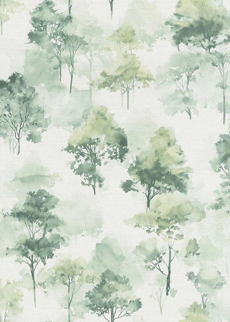 Dekor tapéta zöld akvarell fa mintával