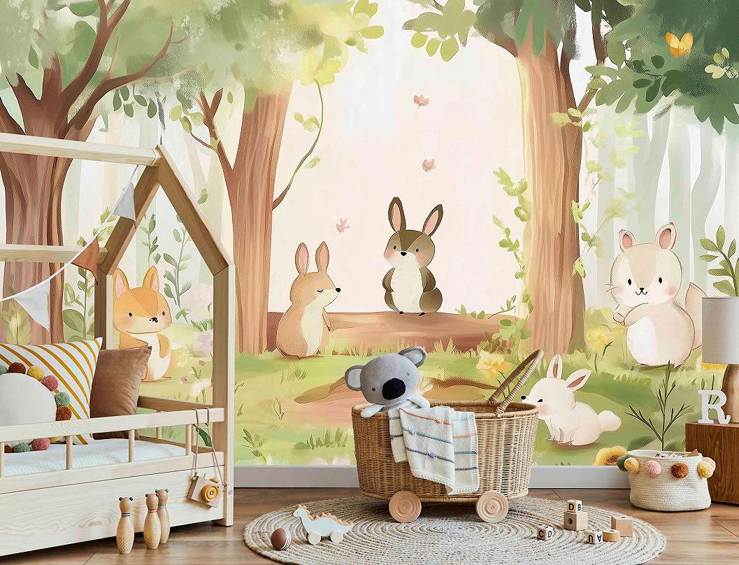 Gyerek fotótapéta erdő és nyuszi mintával 368x254 vlies