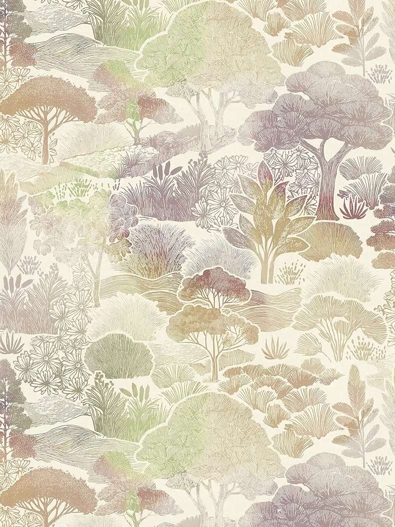 Mosható dekor tapéta fa mintával pasztel barna és lila színben