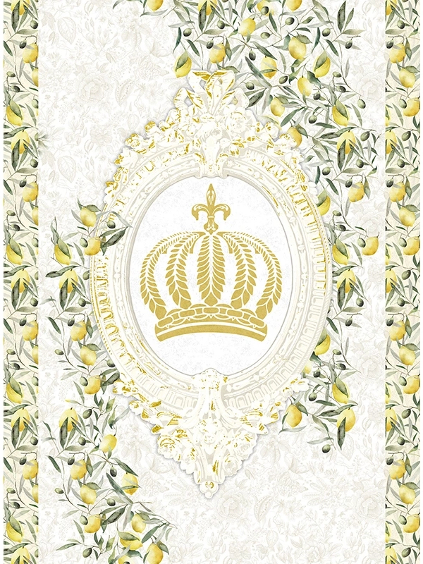 Pompöös címer és citrom mintás fotótapéta fehér háttérrel