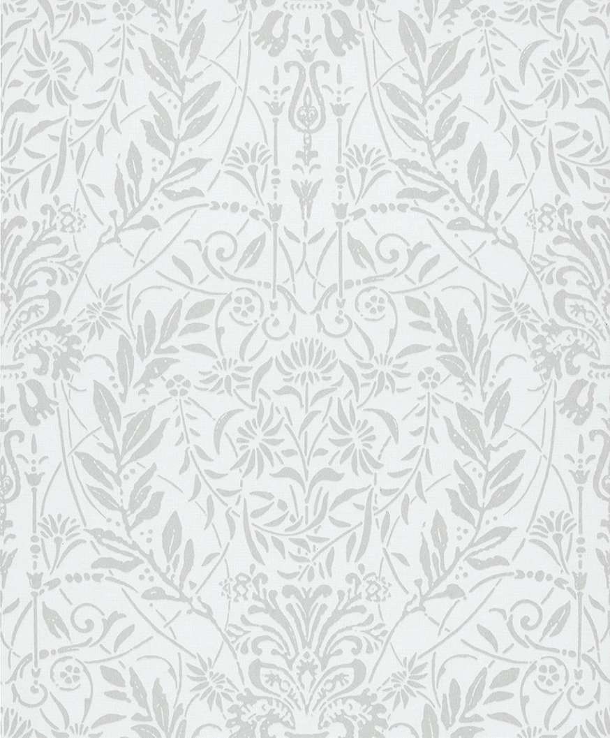 Virág és levél mintás törtfehér és fényes ezüst dekor tapéta