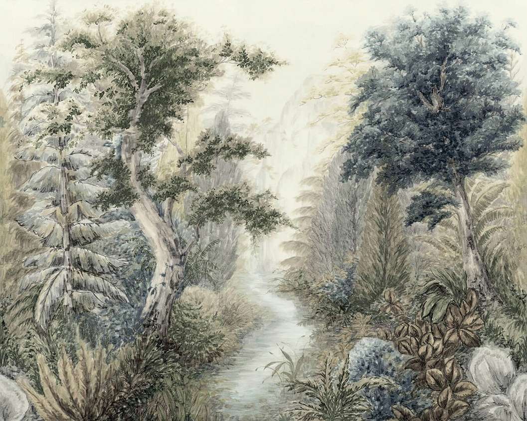 Vlies fotótapéta festett akvarell hatású erdei tájkép mintával